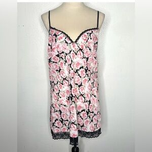 Oscar de la Renta Pink Label Vintage 90’s Lace Trim Floral Slip, Size Medium